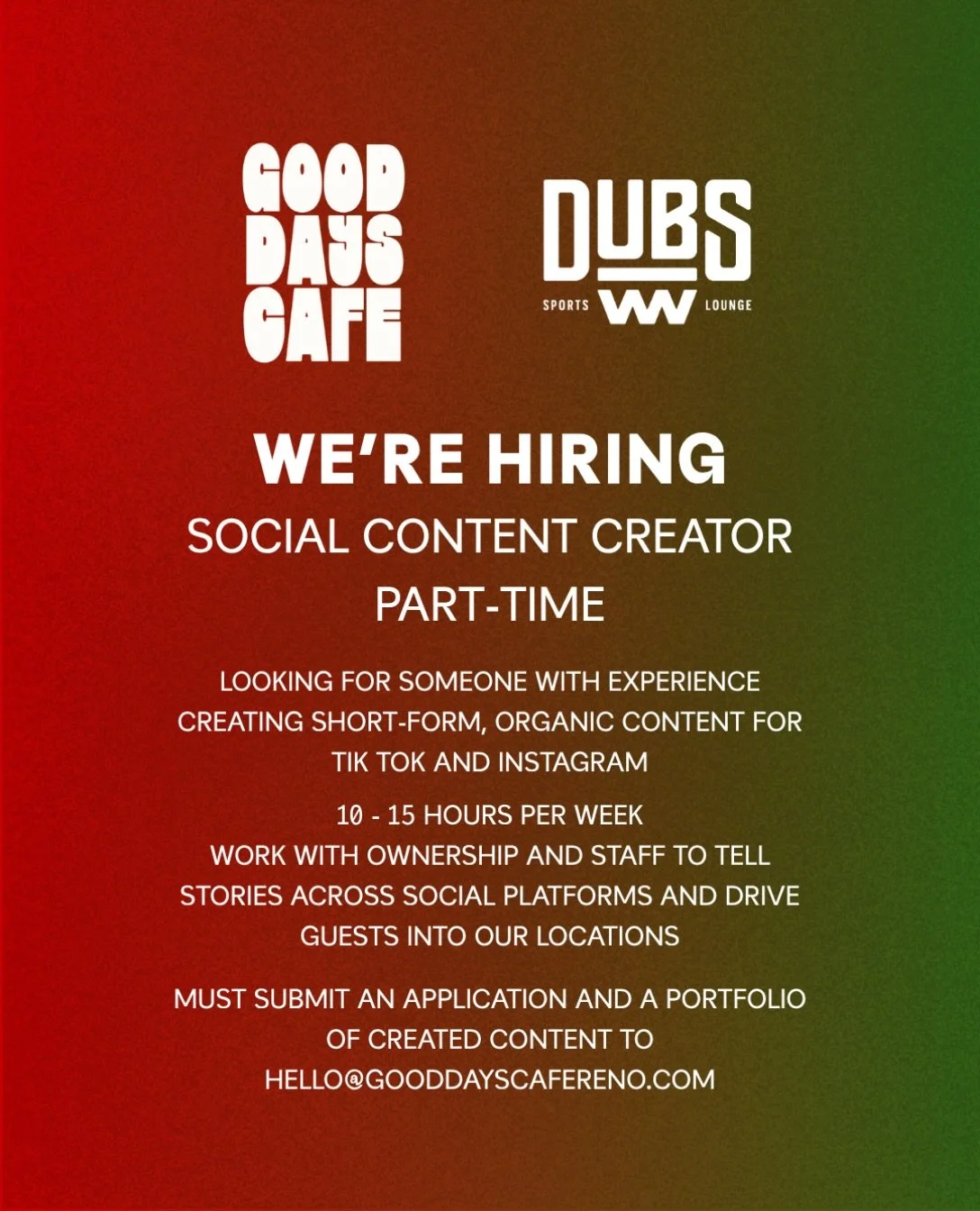 Applications must be submitted via email and must include a portfolio of created content 📑