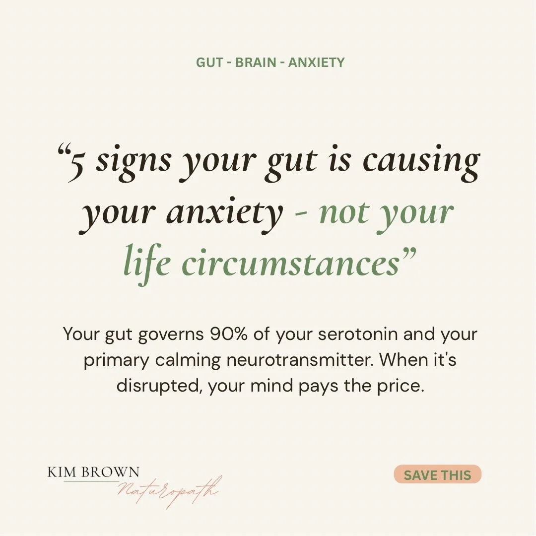 Your anxiety may not be all in your head.

Your gut produces most of the body&rsquo;s serotonin and helps regulate calming neurotransmitters like GABA. 

When the microbiome is out of balance, symptoms can show up as racing thoughts, poor sleep, and 