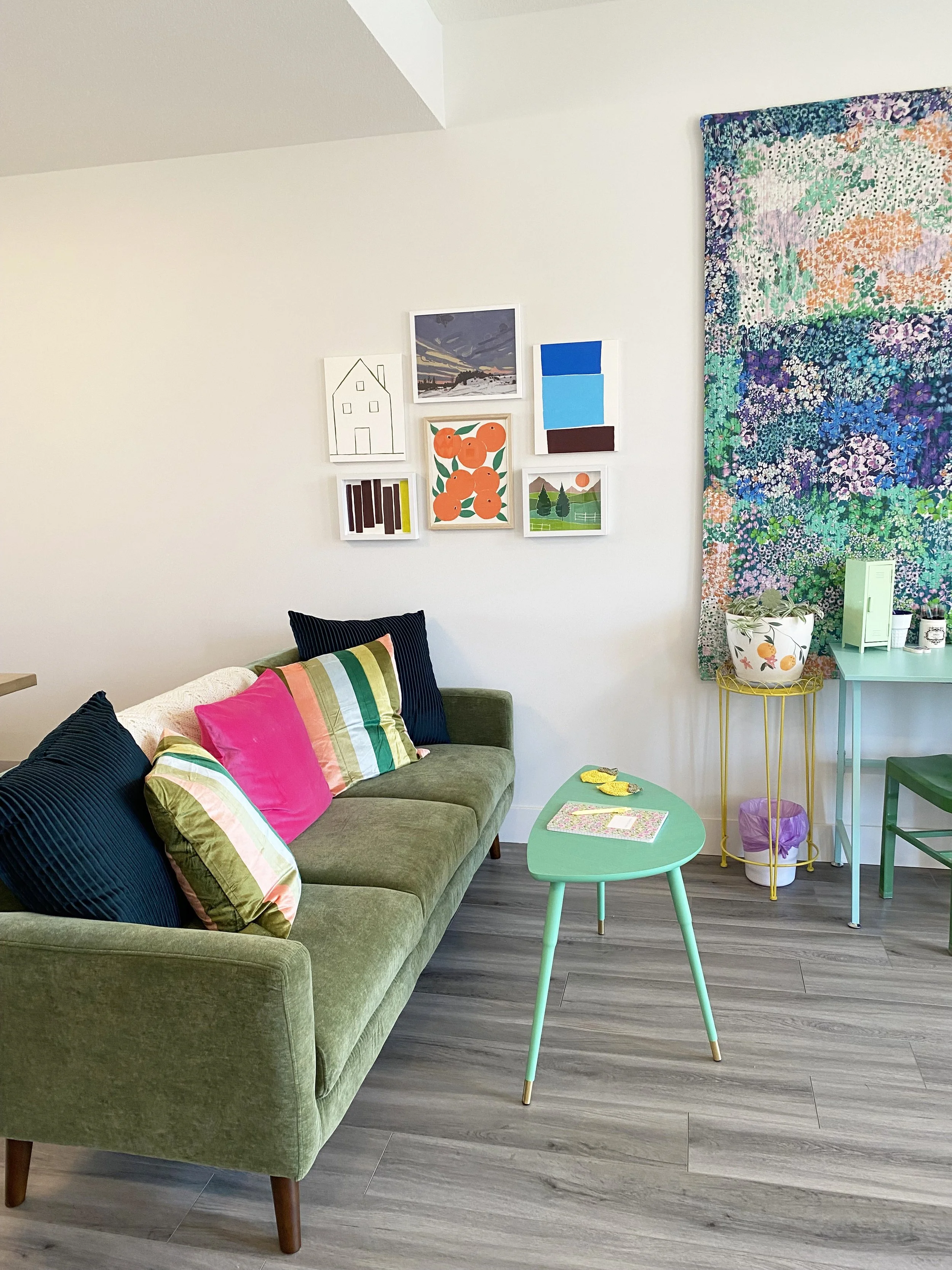 Creative After School Care Program in Cochrane Alberta Green Sofa.jpg