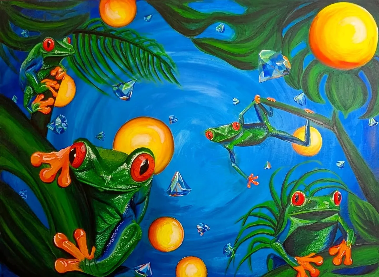 Frog Dreams 40" x 30" Acrylic on Canvas
&bull;Available for purchase&bull;

Finally getting around to sharing some behind the scenes working on this painting. Bringing this to life involved painting with multiple layers which ended up takin