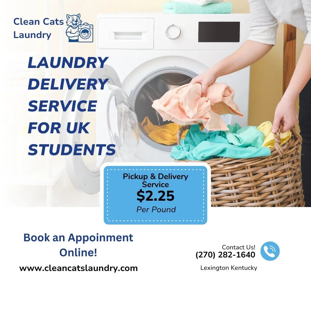 Laundry day just got easier!

UK students &mdash; skip the laundromat and let us handle it!
Clean, folded, and delivered straight to your door / dorm.

Pickup &amp; Delivery
$2.25 per pound
Lexington, Kentucky

Book online at 
www.cleancatslaundry.co