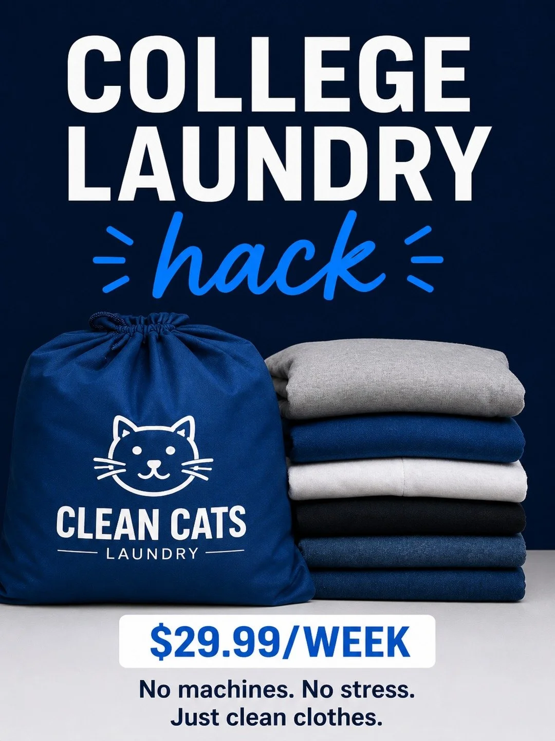 Stop wasting your Sundays doing laundry.

Clean Cats picks up, washes, folds, and delivers&mdash;so you don&rsquo;t have to touch a machine all semester.

$29.99/week. That&rsquo;s it.

DM &ldquo;LAUNDRY&rdquo; to get started 🧺

#uky #ukwildcats #le