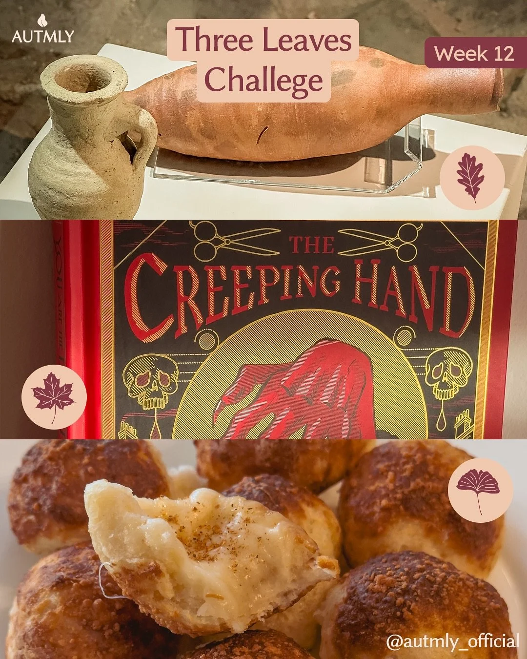 Week 12 of the Three Leaves Challenge 🍂✨

This week I was the detective in an interactive mystery novel, walked through ancient history, and accidentally became a cheese ball architect. Swipe to see what happened when I tried three completely random