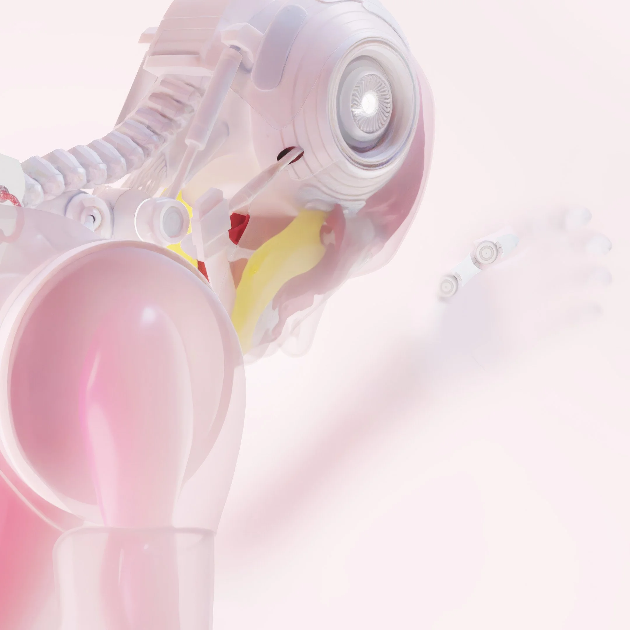 Visual depiction of a birth of artificial intelligence as a robot android consisting out of both technology and organic elements, created for the European Congress of Radiology.