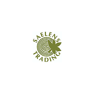 Saelen Trading logo with a circular design and a leaf, in green color.