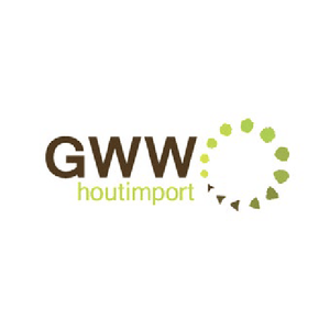 GWW Houtimport logo with text and a circular dotted design