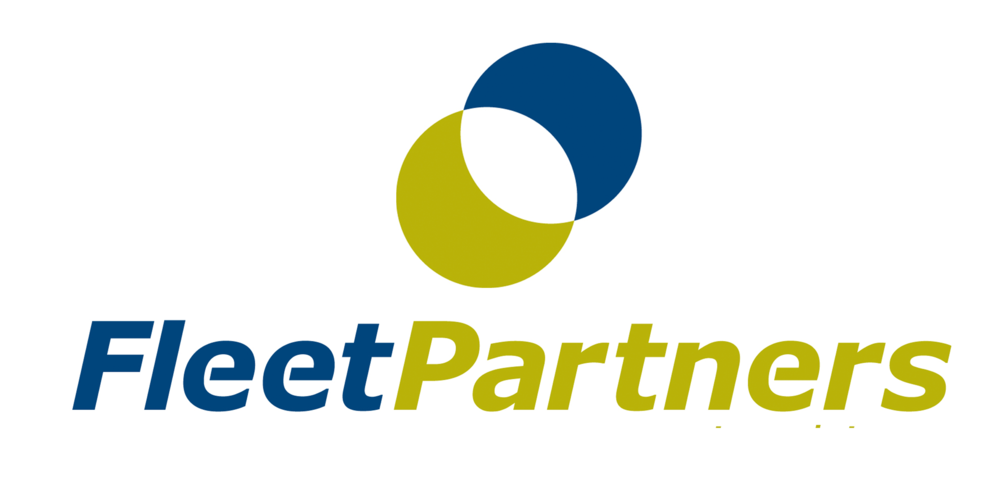Logo for Fleet Partners featuring two interlinked circles in dark blue and olive green above the text 'Fleet Partners' in blue and olive green.