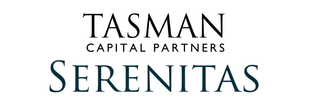 Logo with the text 'Tasman Capital Partners Serenitas' in black and dark blue font.