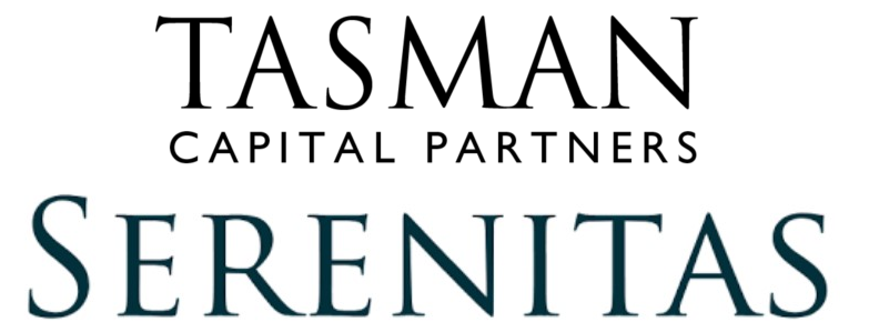 Logo with the text 'Tasman Capital Partners Serenitas' in black and dark blue font.