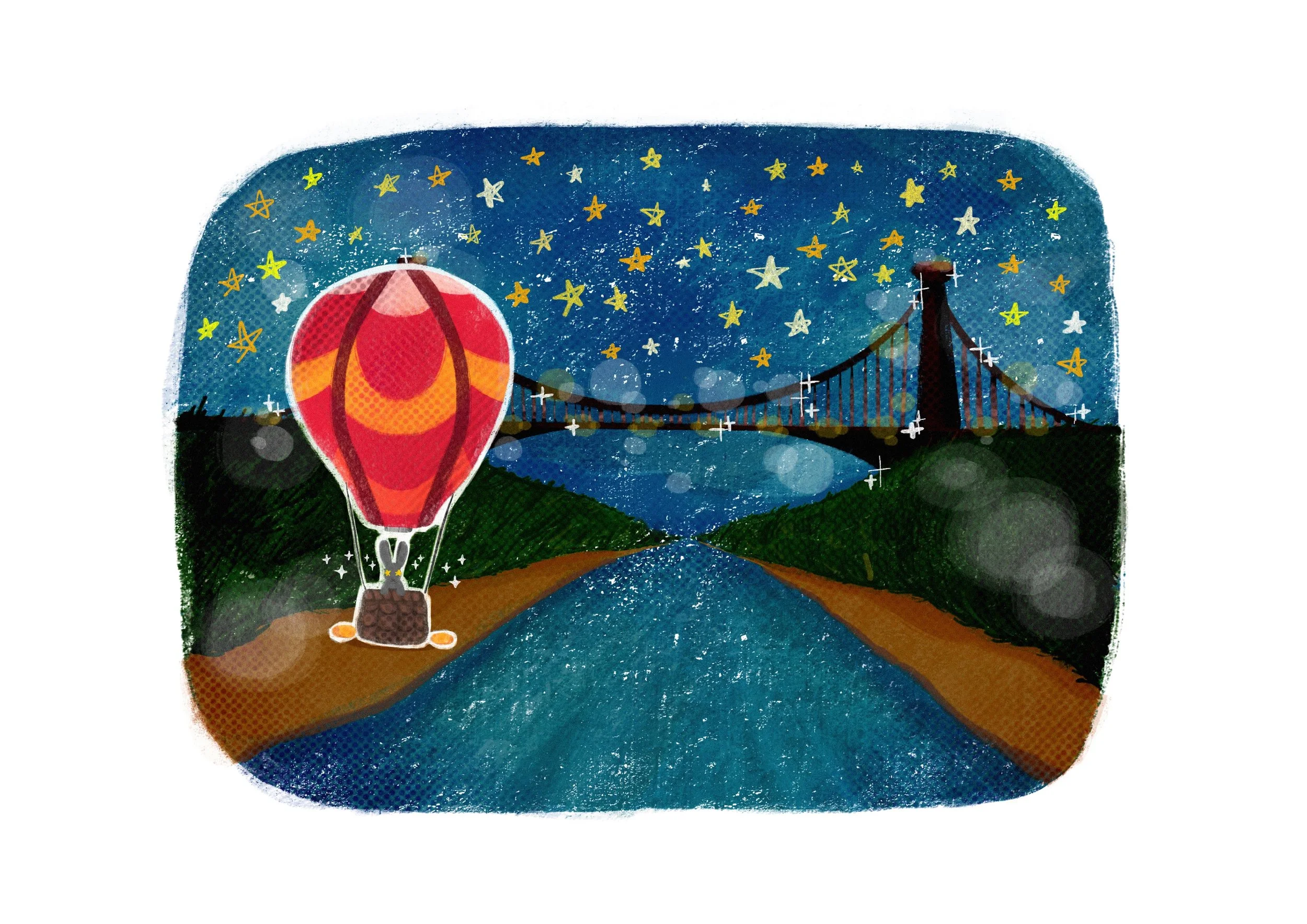 Landing by a suspension bridge under the stars