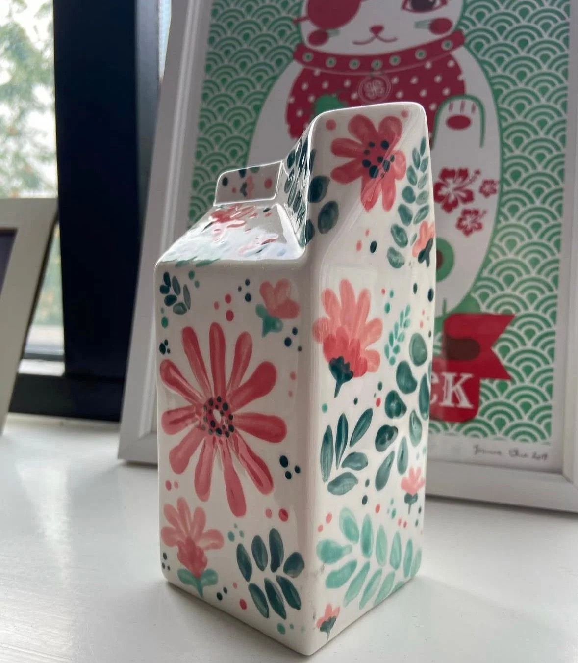 Floral milk carton jug