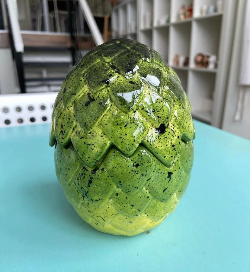 Dragon egg box. Sponging and paint splattering techniques used