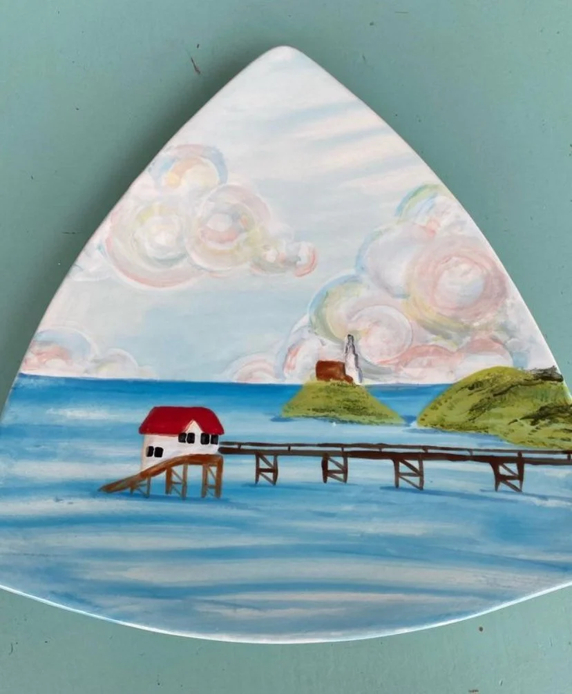 Mumbles pier plate. This plate was presented to the Mayor of Hennebont on behalf of the Mumbles Community Council. It was made to commemorate the Mumbles and Hennebont Twinning Association