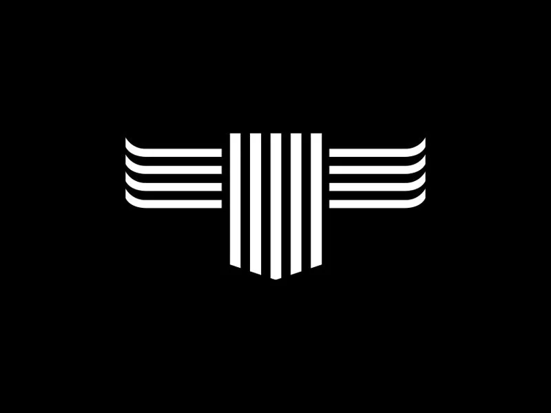 Wright Pastoral Logo. Black background with white symmetrical geometric lines forming a Wagyu head shape
