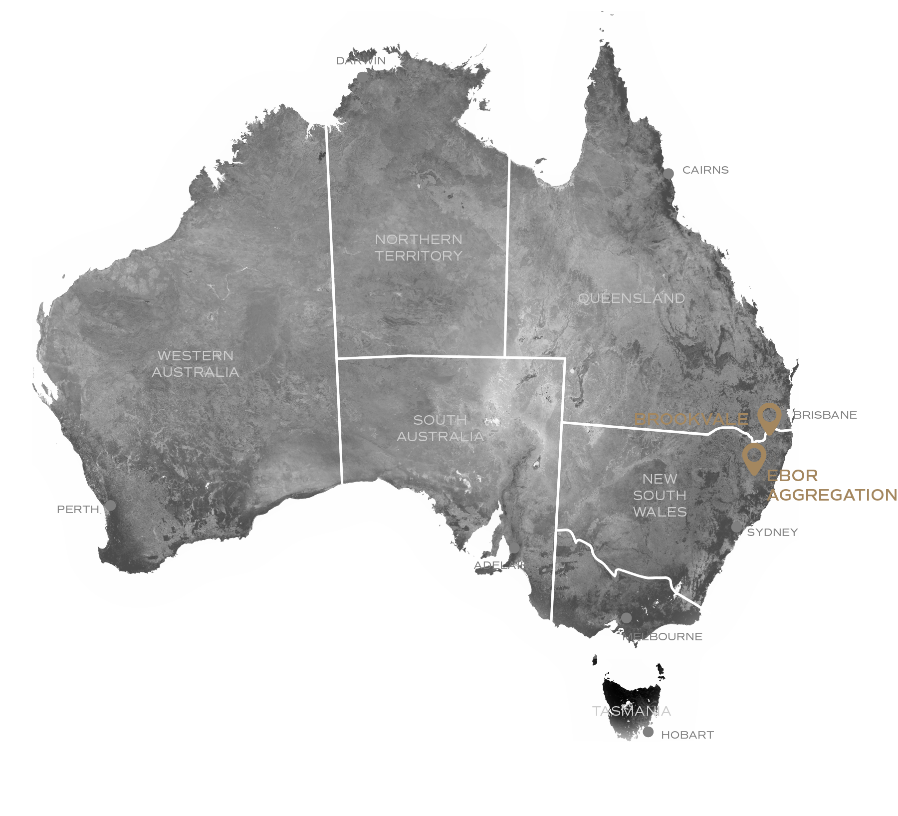 A map of southeastern Australia showing key locations including Sydney, Tamworth, Broke, Brisbane, and Ebor, in relation to Wright Pastoral property holdings.