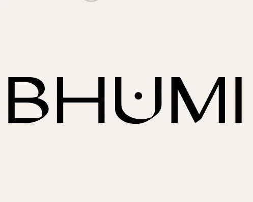 Close-up of the text 'BHUMI' in black font on a white background.