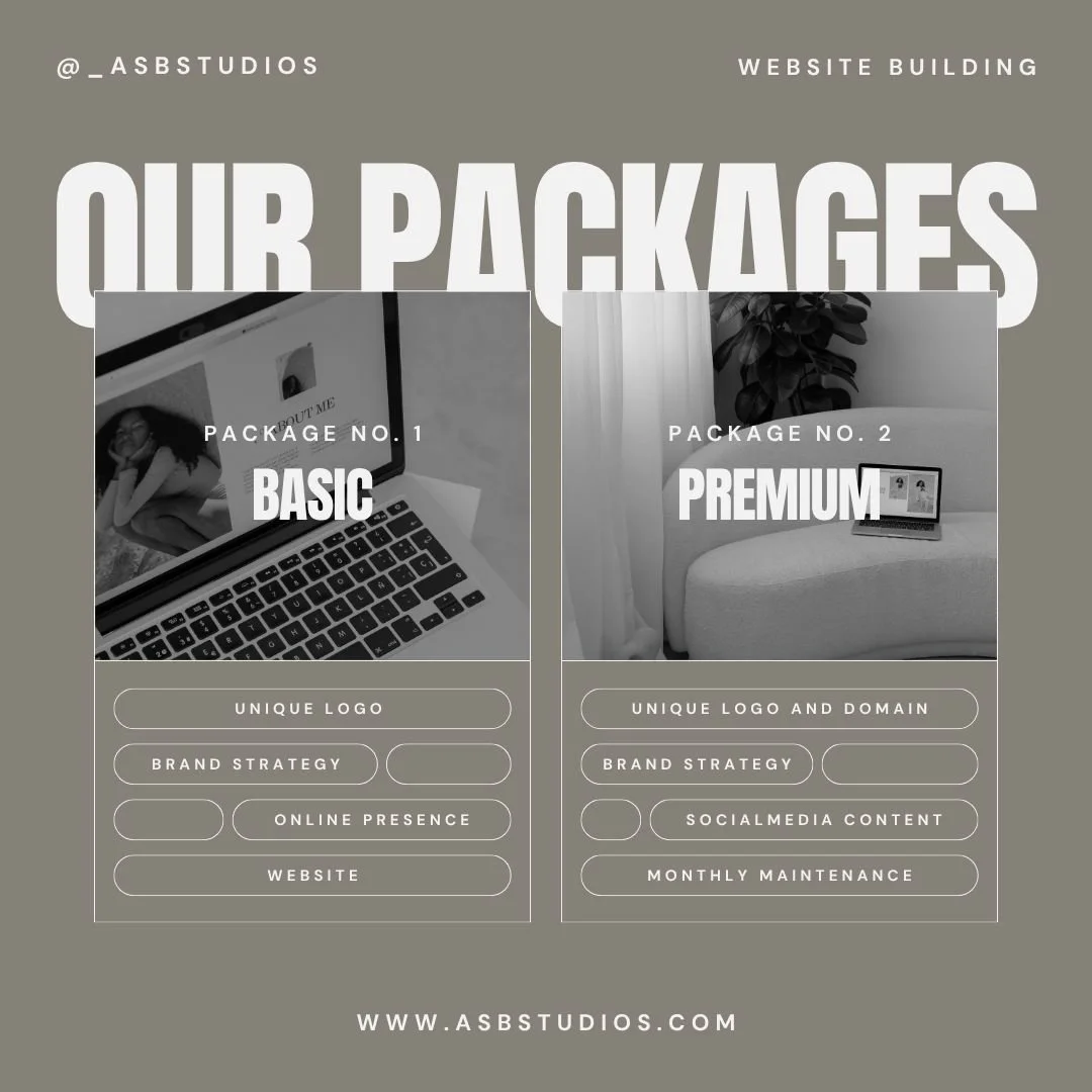 Skal din virksomhed have en st&aelig;rk online profil?

Hos ASB Studios tilbyder vi to fleksible pakker, der matcher dine behov:
✅ Basic &ndash; Perfekt til dig, der vil i gang med en professionel hjemmeside og et unikt logo.
✅ Premium &ndash; Til di