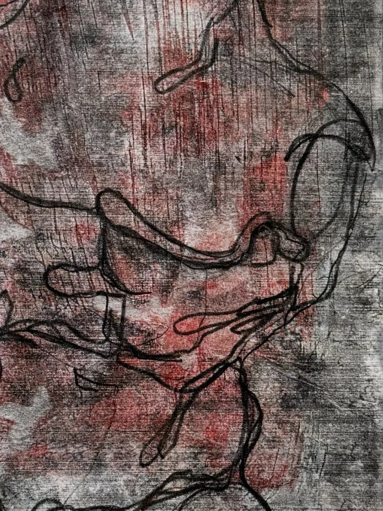 Belvedere Torso (4) by Alla Samarina, details of a monoprint inspired by the much admired fragmentary ancient sculpture.