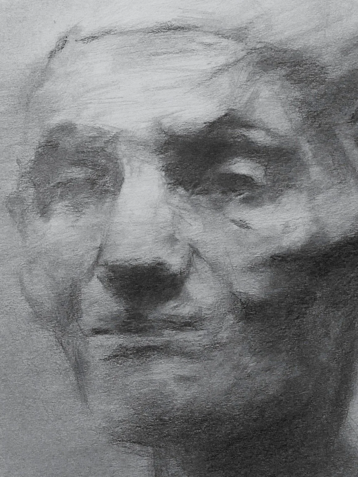 Close-up view of Cast Study, an original drawing by Artist Bran Sivas, using graphite and charcoal on paper.