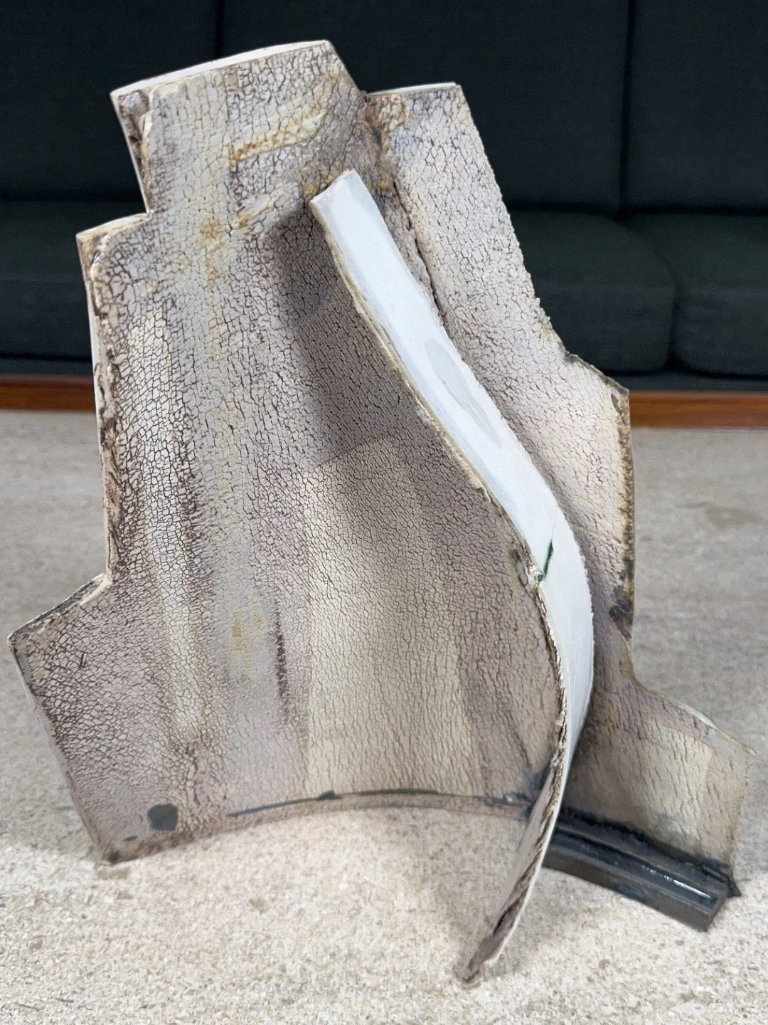 London Façade 1 by ceramic Artist Cristina Lorenzet, a unique contemporary white stoneware sculpture, view from the back.