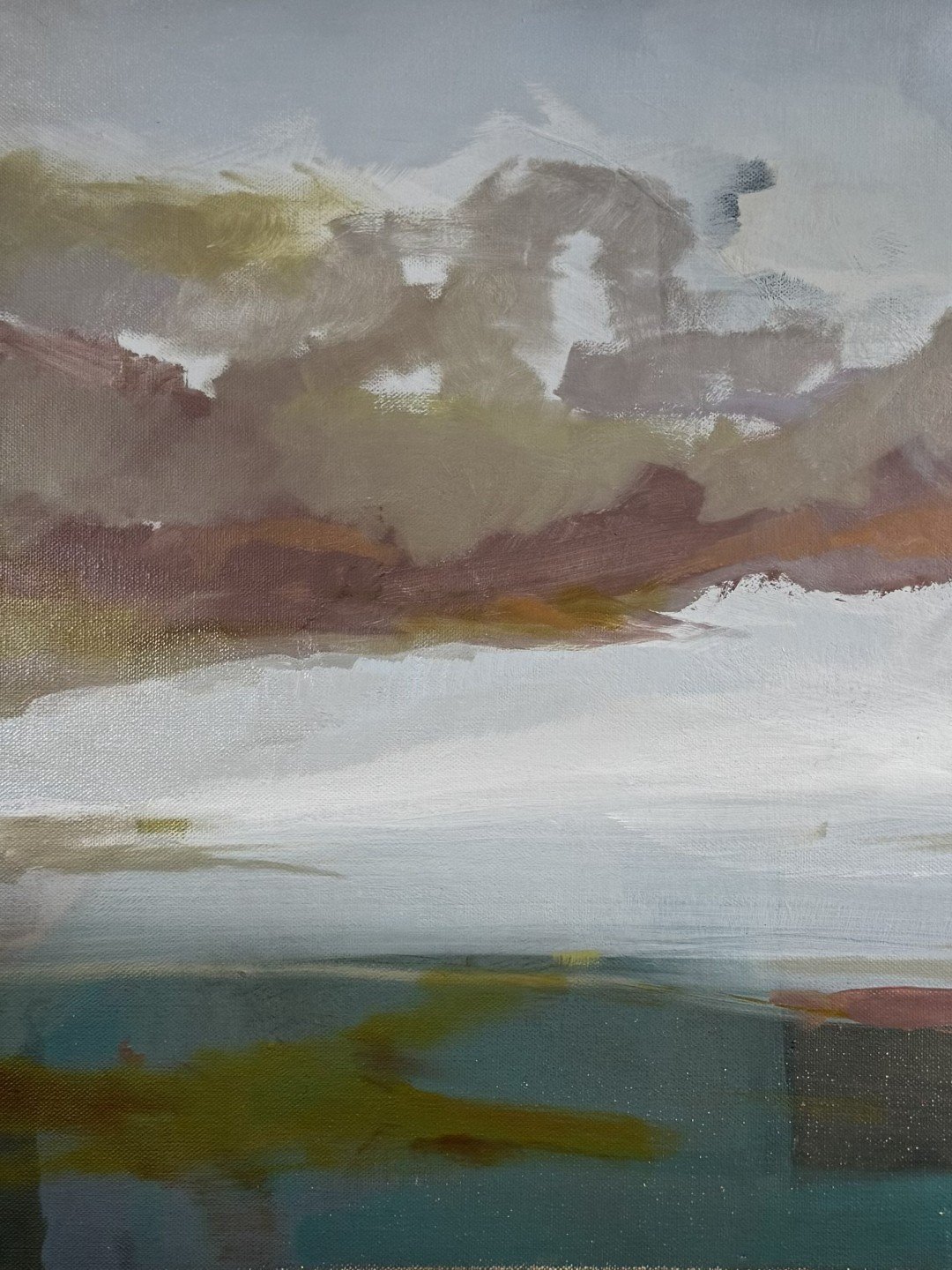 Original oil painting Bakoven Skies S6 by Larissa Hollis, showing Cape Town abstract skies, left hand-side closeup.