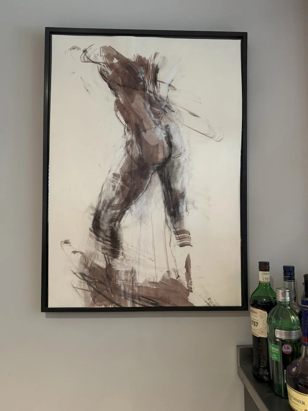 I love the way you move 4 by Artist Alla Samarina, life drawing of a male figure in motion displayed on a house wall.