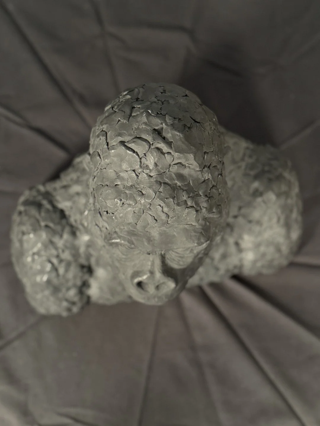 Top view of Gorilla Bust, a sculpture by Artist Julien Hipeau, cast in Jesmonite, a sustainable resin.