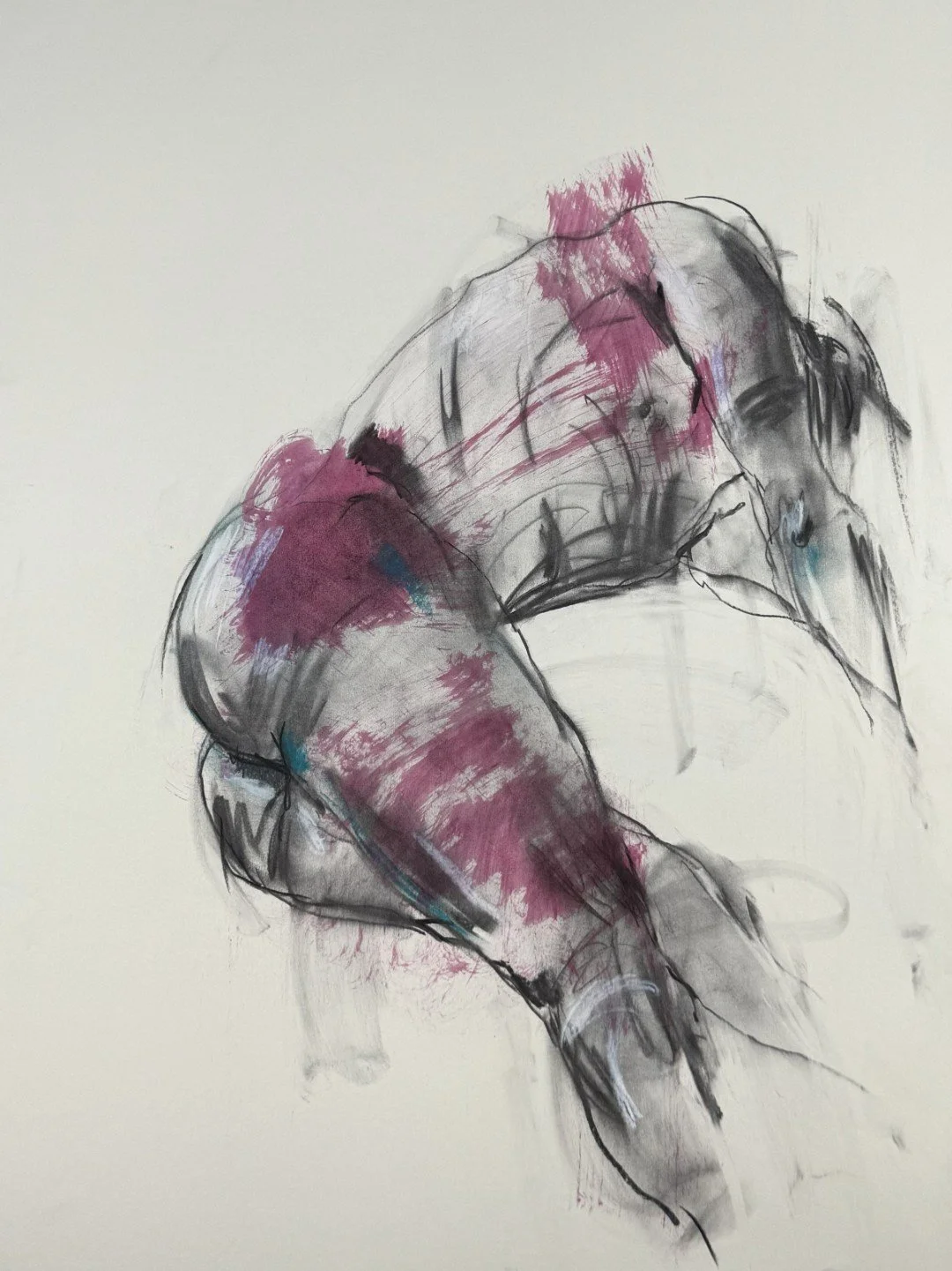 You shake my undertone 5 by Alla Samarina, life drawing of a male figure in motion, using ink, pastel and charcoal on paper.