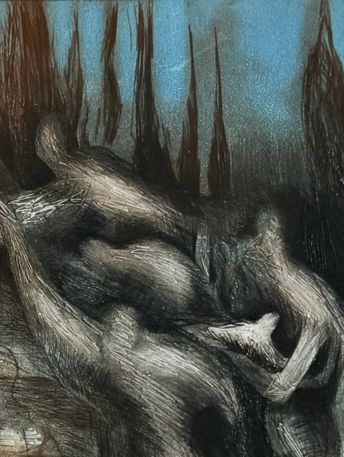 Stygia Palus 1/4 by Noonie Minogue, showing souls of the unburied stretching out their arms in longing for the further shore.