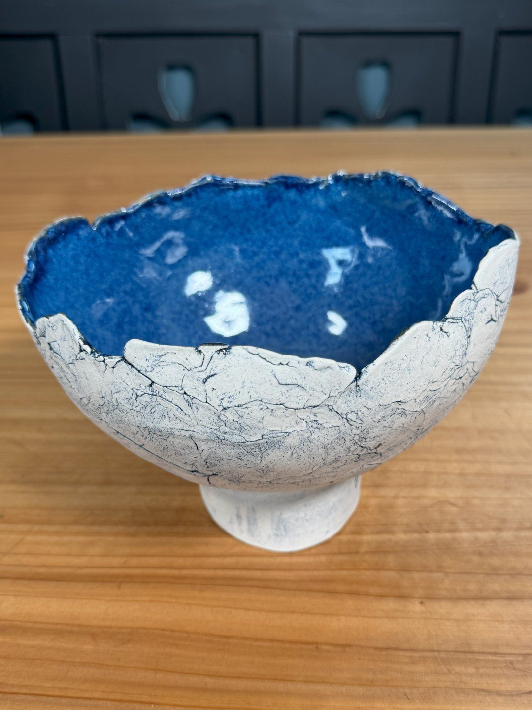 Large crackle bowl with pedestal
