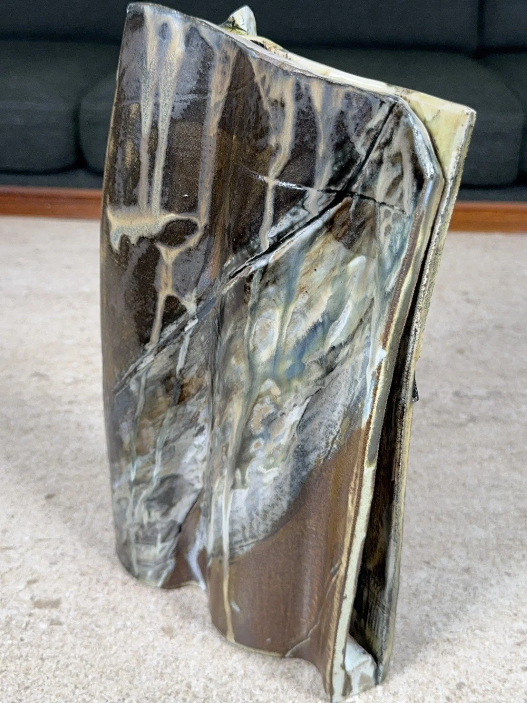 Rooftile by ceramic Artist Cristina Lorenzet, a unique stoneware sculpture with beautiful texture and natural shades.