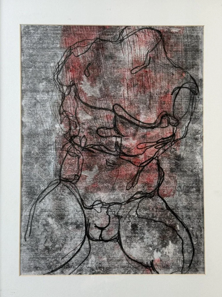 Belvedere Torso (4) by Artist Alla Samarina, a monoprint inspired by the much admired fragmentary ancient sculpture.