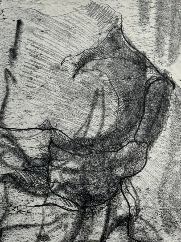 Belvedere Torso (5) by Alla Samarina, details of a monoprint inspired by the much admired fragmentary ancient sculpture.