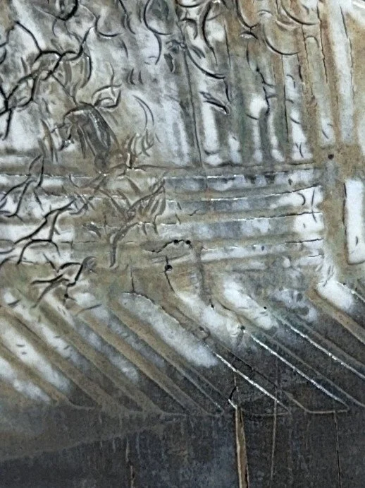 Close-up of Fragment by ceramic Artist Cristina Lorenzet, a small stoneware sculpture with porcelain slip and a matt glaze.