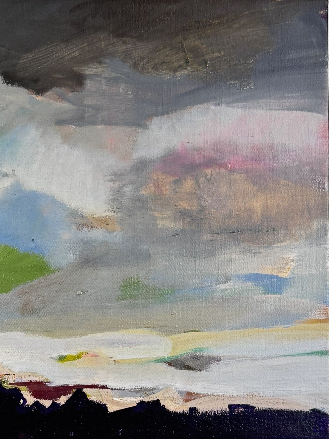 Original oil painting "Bakoven Skies S4" by Larissa Hollis, featuring Cape Town skies and Berg wind, right hand-side closeup.