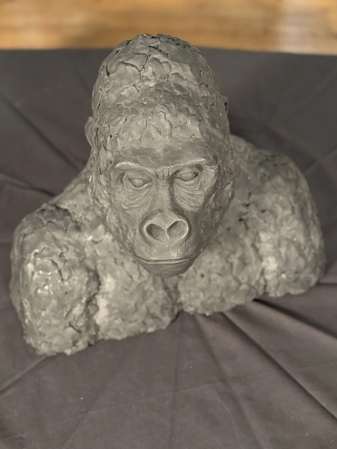 top view of Gorilla Bust, a sculpture by Artist Julien Hipeau, cast in Jesmonite.