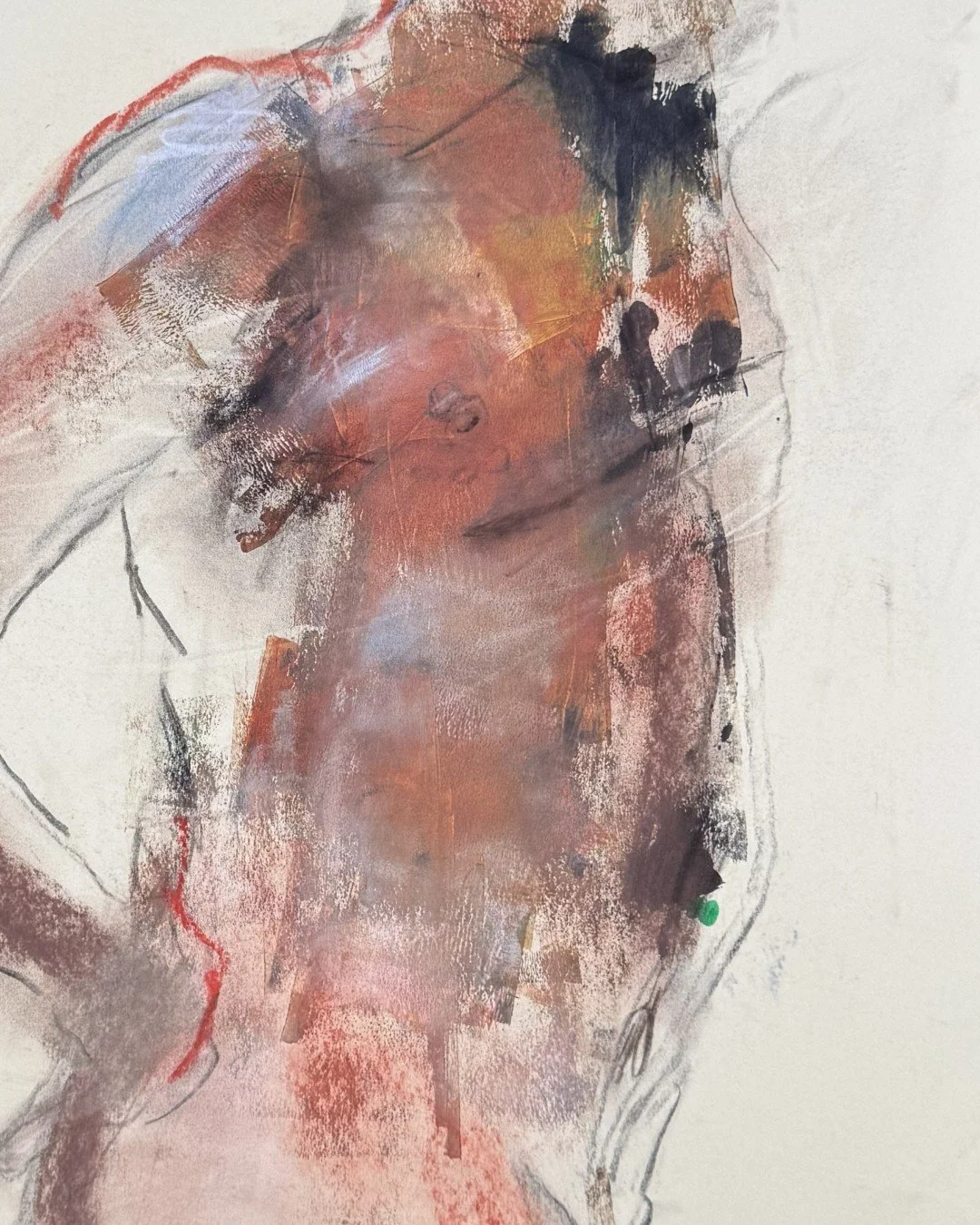 Life drawing of male figure by Artist Alla Samarina, using mixed media on paper.
