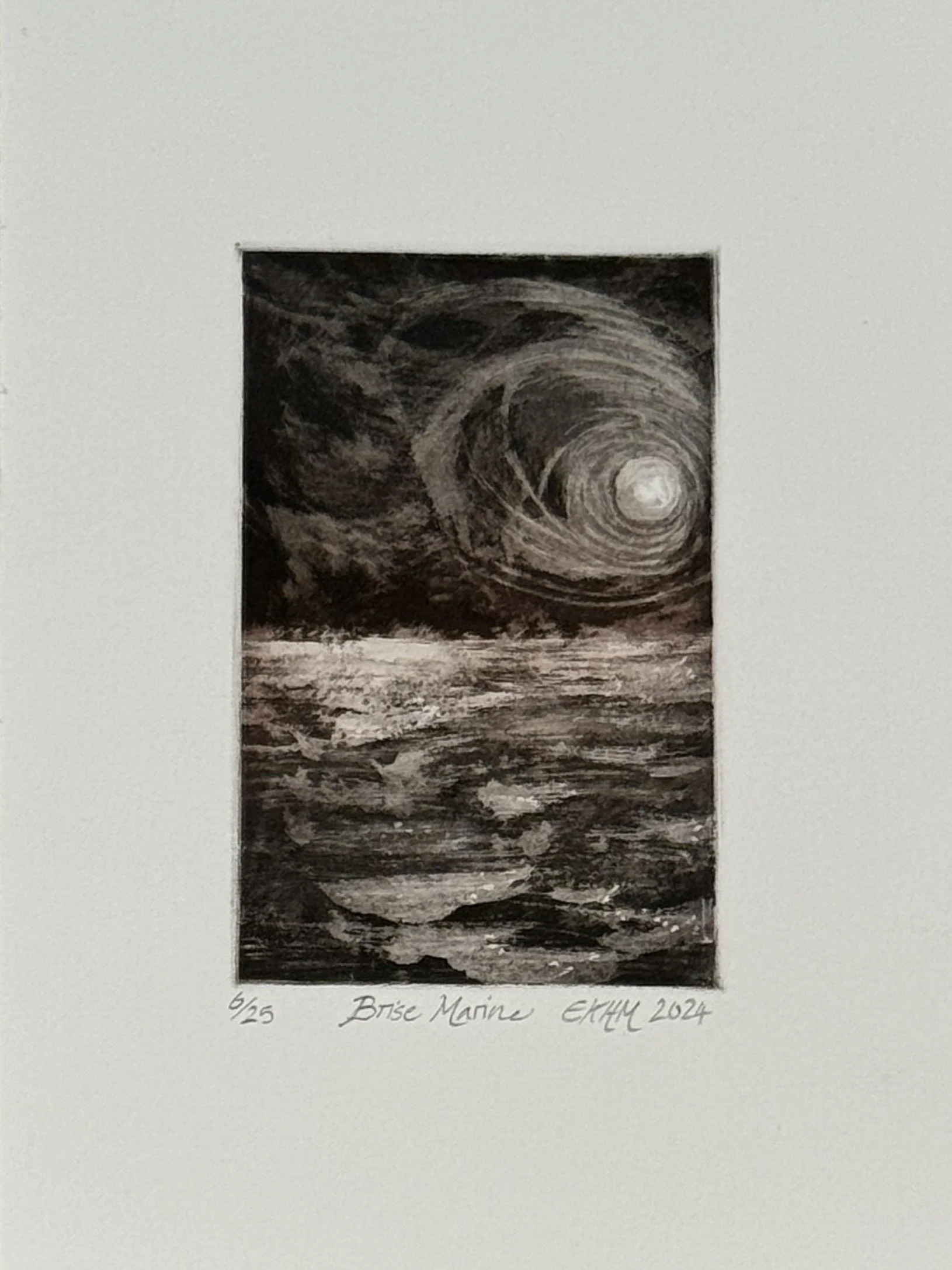 Brise Marine 6/8 by Artist Noonie Minogue, an etching in black and white with a strong mystical atmosphere.