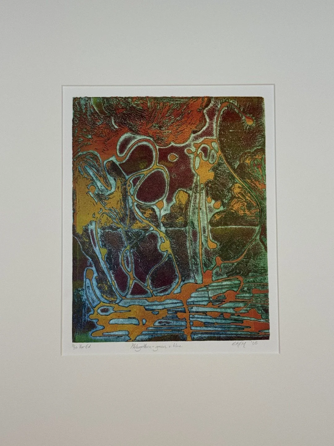 Phlegethon 2/30, an etching by Artist Noonie Minogue, illustrating the river of fire, one of the 9 rivers of the Underworld.