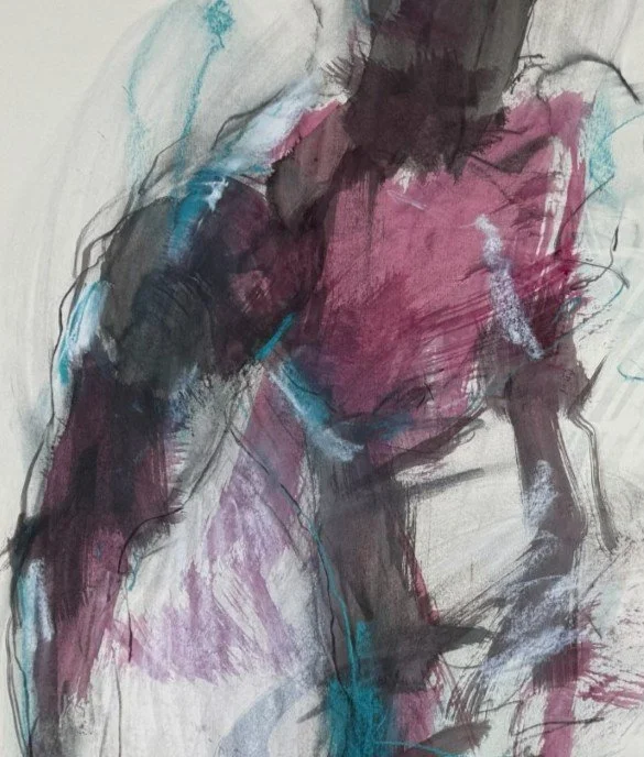 You shake my undertone 3 by Alla Samarina, closeup of life drawing of a male figure, using ink, pastel and charcoal on paper.