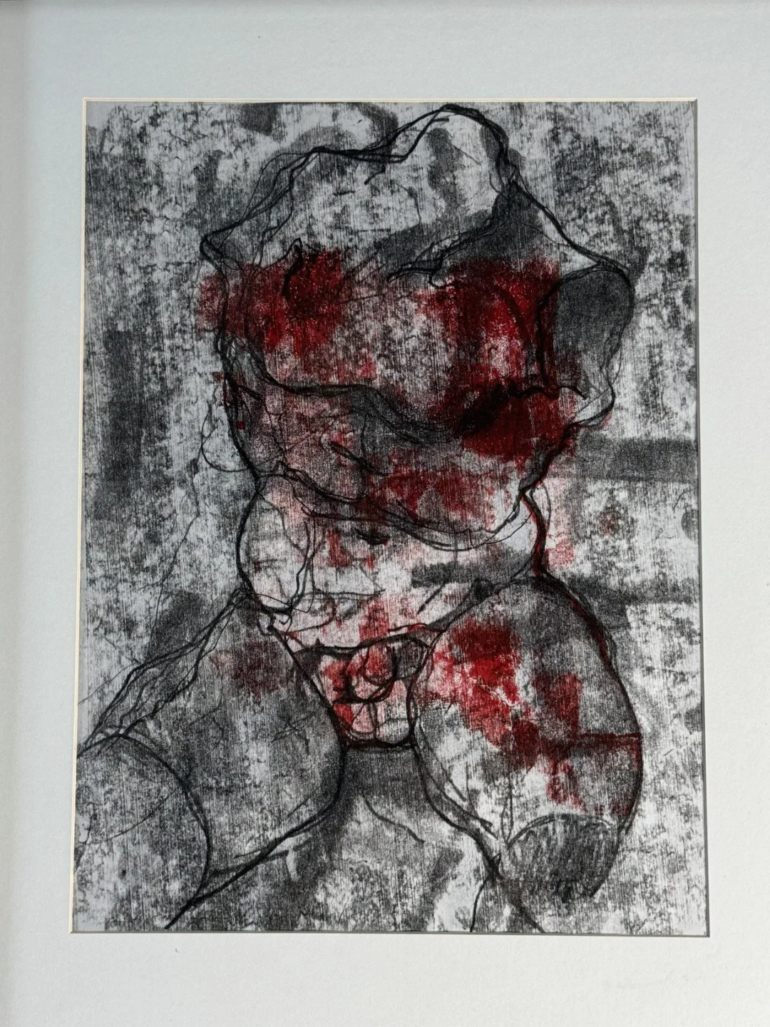 Belvedere Torso (1) by Artist Alla Samarina, a monoprint inspired by the much admired fragmentary ancient sculpture.