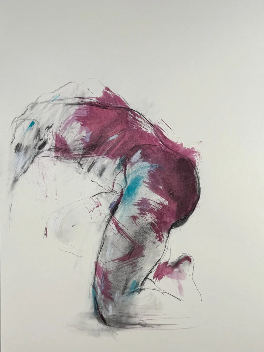 You shake my undertone 4 by Alla Samarina, life drawing of a male figure in motion, using ink, pastel and charcoal on paper.