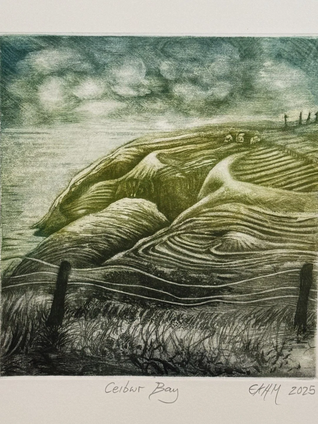 Ceibwr Bay by Noonie Minogue, a stunning drawing made whilst staying in an old farmhouse on the Pembrokeshire coastal path.