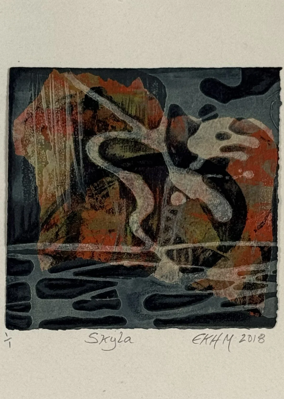 Skylla by Artist Noonie Minogue, an etching representing the sea monster of the Odyssey.