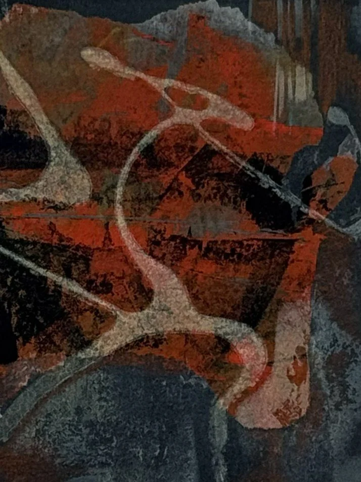 Bragadaccio 3, by Artist Noonie Minogue, closeup view of the etching and monoprint, 1/1 part of a series of 50.