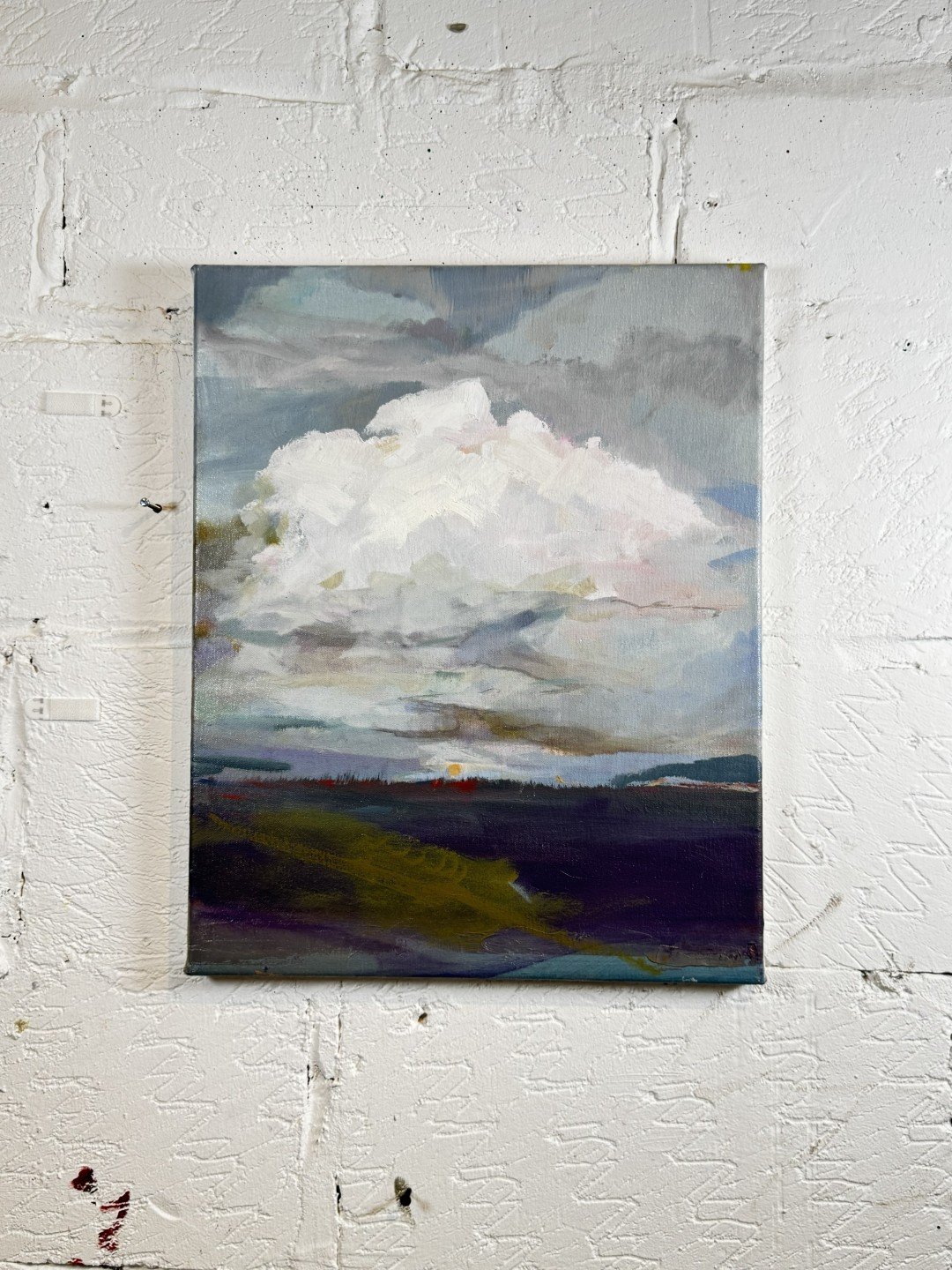 Original oil on canvas painting "Bakoven Skies S5" by artist Larissa Hollis, capturing Cape Town's Helderberg mountain.