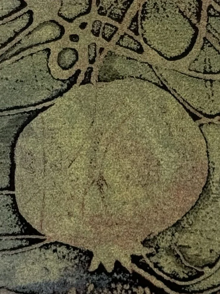 Proserpina's Winter 1/60 by Artist Noonie Minogue, closeup view of the monoprint illustrating the the changing seasons myth.