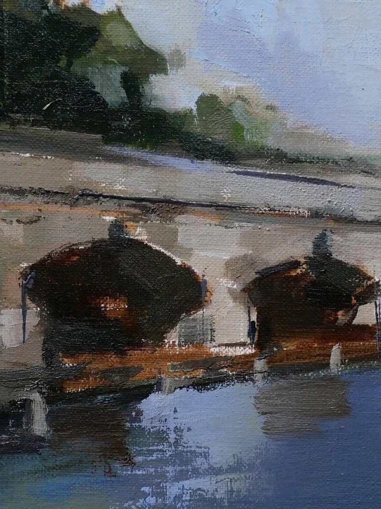 Close-up view of Serpentine Bridge, an original oil painting by Artist Bran Sivas.