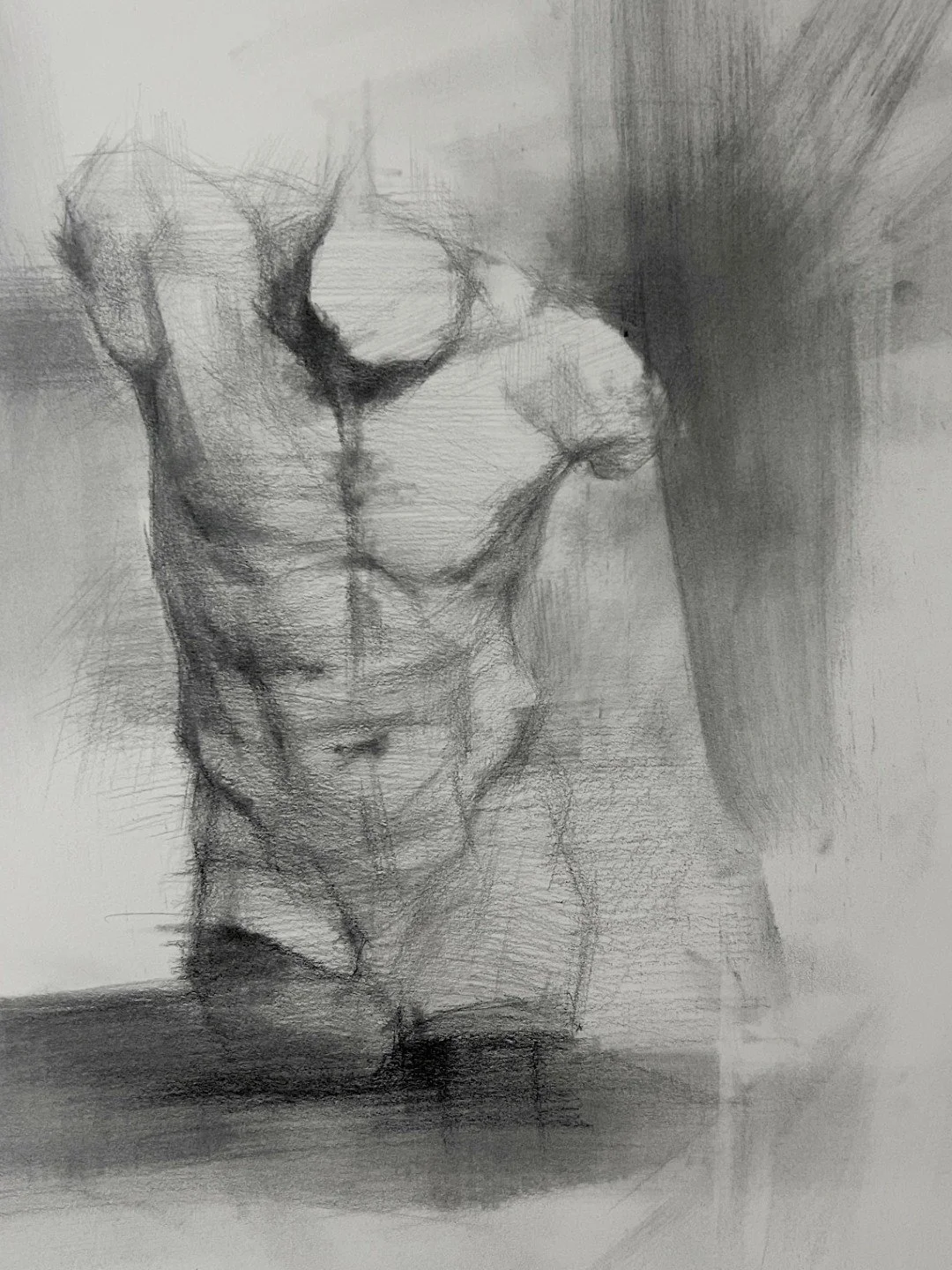 Torso cast study, a stunning original drawing by Artist Bran Sivas, using graphite and charcoal on paper.