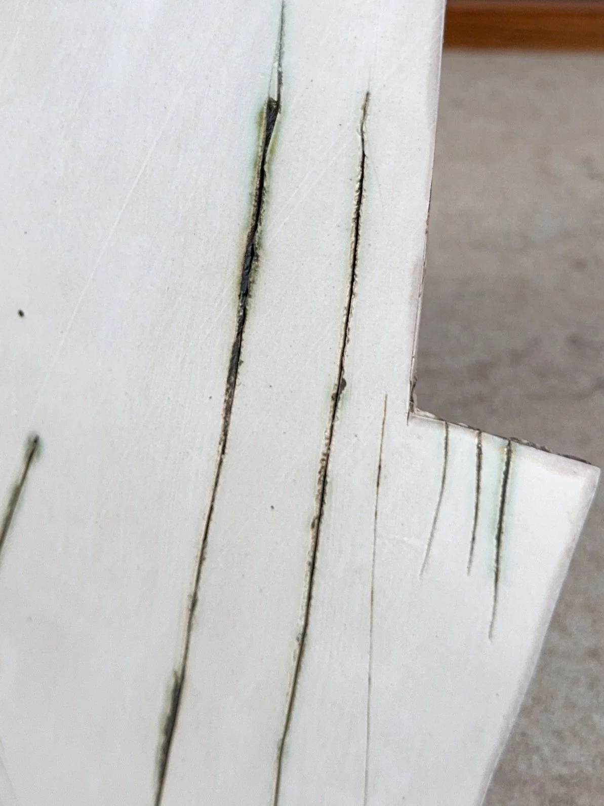 London Façade 1 by ceramic Artist Cristina Lorenzet, a unique contemporary white stoneware sculpture, close-up.